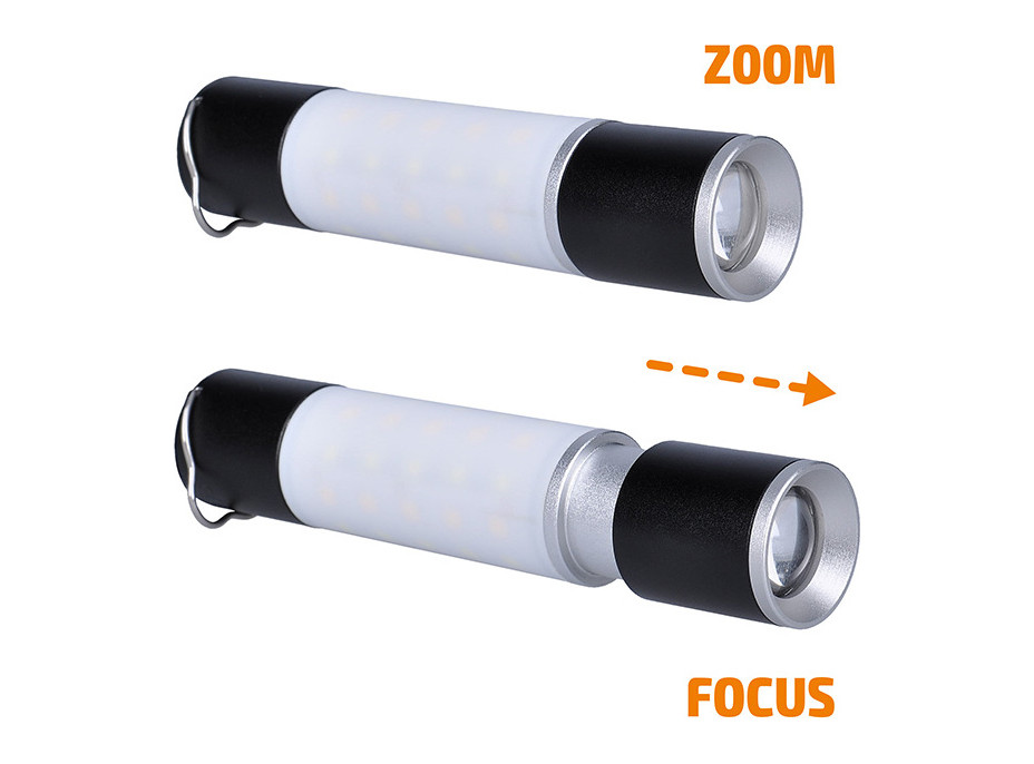 Solight LED nabíjacie ručné svietidlo s kampingovou lucernou, 250lm, power bank, Li-Ion