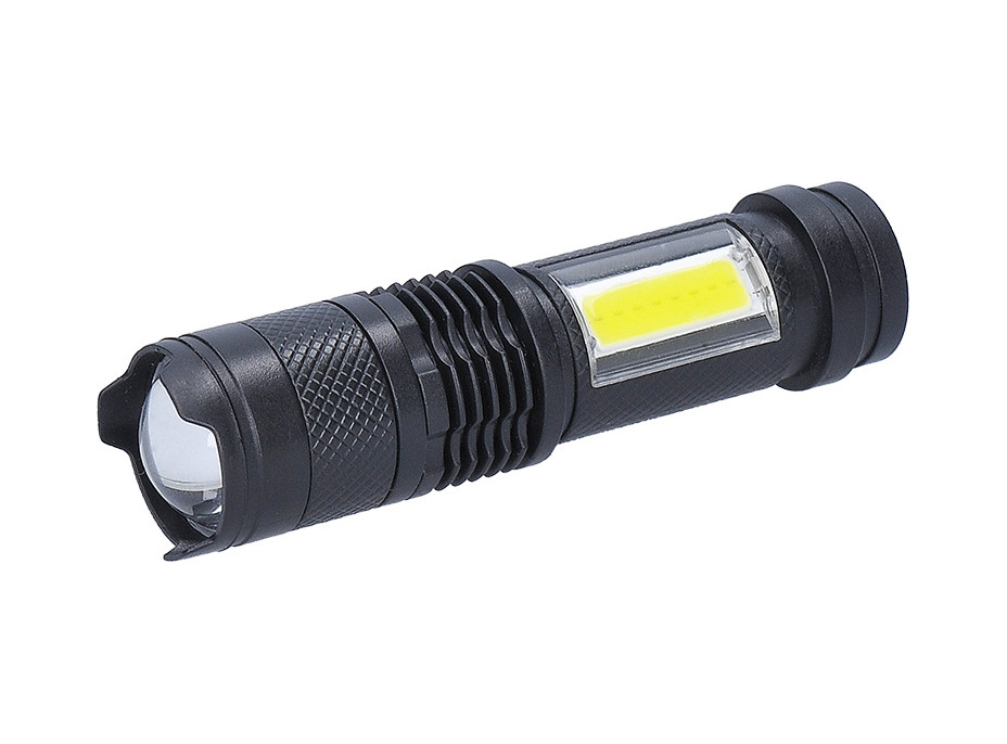 Solight LED nabíjacie vreckové svietidlo so zoomom, 100lm + 70lm, Li-Ion, USB, čierna