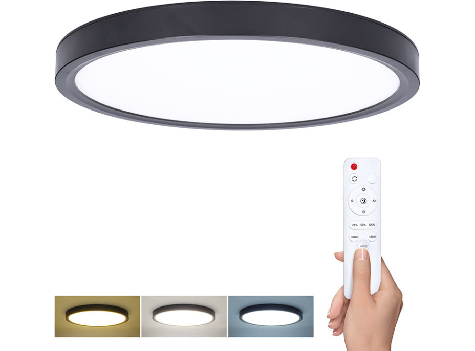 Solight LED osvetlenie s diaľkovým ovládačom Estela Black, 36W, 2700lm, 30cm, zmena chromatickosti, stmievateľné