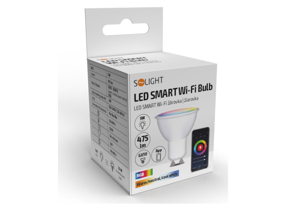 Solight LED SMART WIFI žiarovka, GU10, 5W, RGB, 425lm