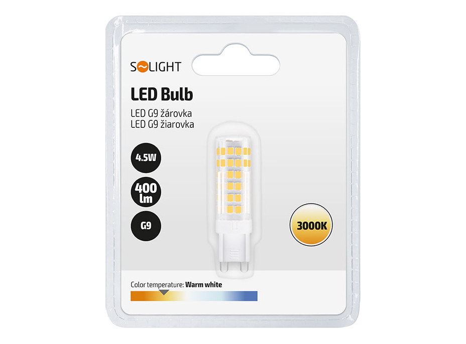 Solight LED žiarovka G9, 4,5 W, 3000K, 400lm