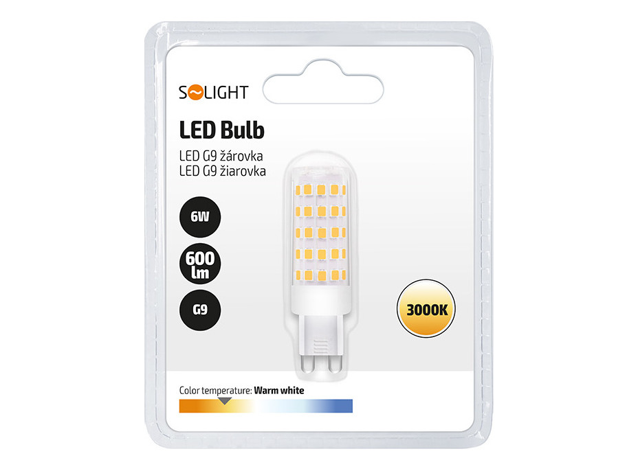 Solight LED žiarovka G9, 6,0 W, 3000K, 600lm