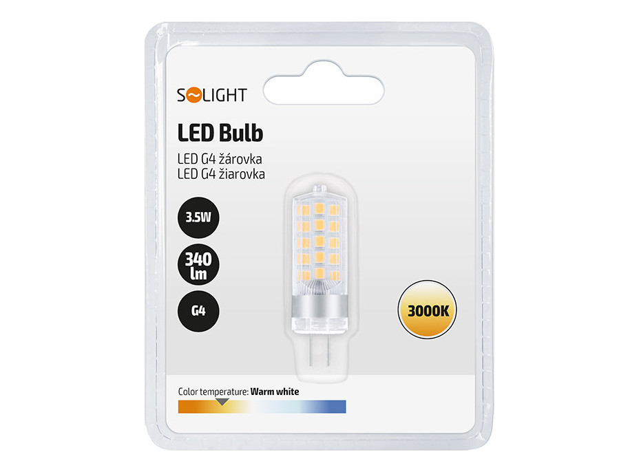 Solight LED žiarovka G4, 3,5 W, 3000K, 340lm