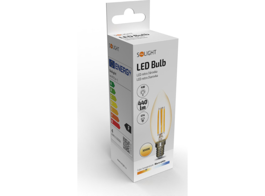 Solight LED žiarovka retro, sviečka 4W, E14, 3000K, 360 °, 440lm