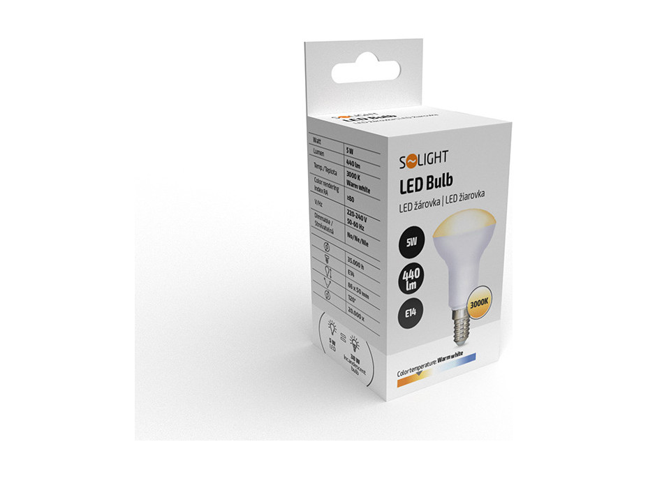 Solight LED žiarovka reflektorová, R50, 5W, E14, 3000K, 440lm, biele prevedenie