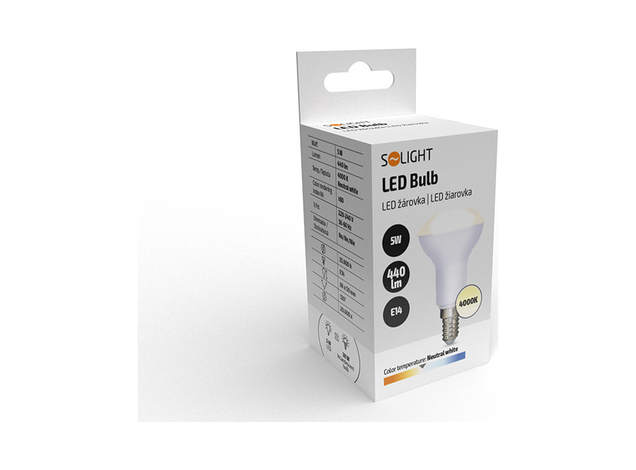 Solight LED žiarovka reflektorová, R50, 5W, E14, 4000K, 440lm, biele prevedenie