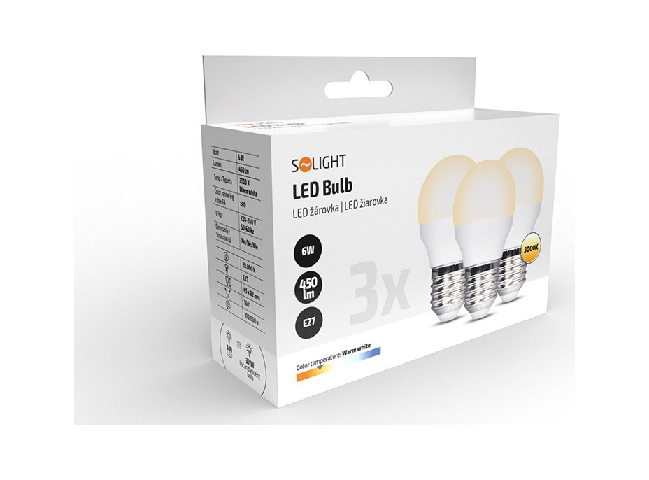 ECOLUX LED žiarovka Ecolux 3-pack, miniglobe, 6W, E27, 3000K, 450lm, 3ks