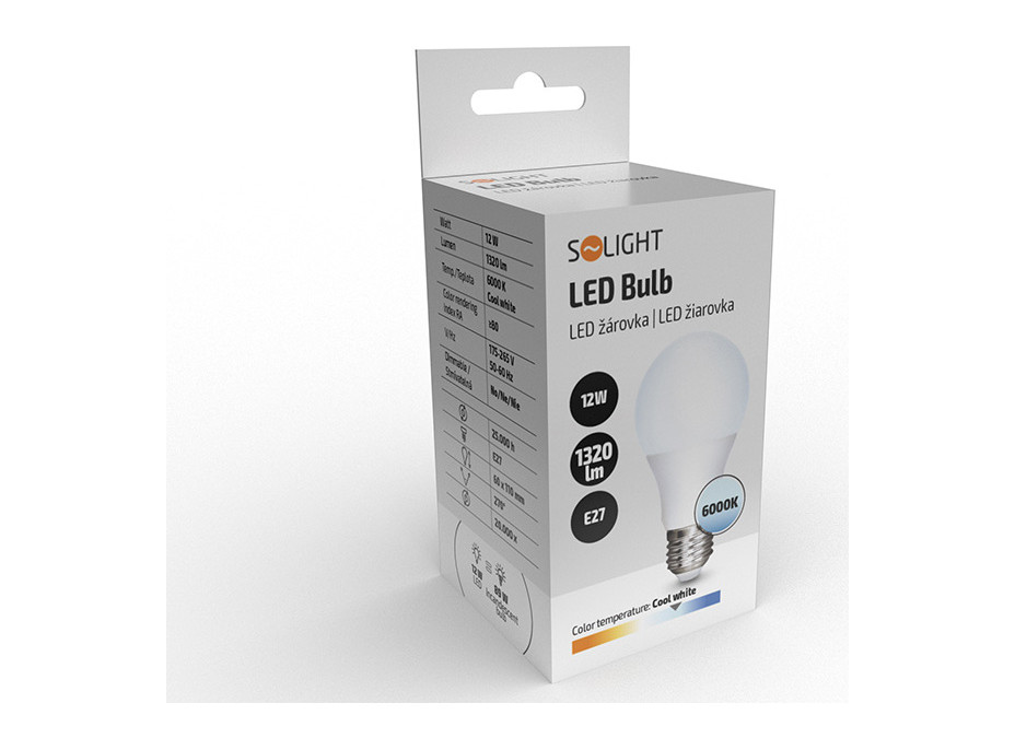 Solight LED žiarovka, klasický tvar, 12W, E27, 6000K, 270 °, 1320lm