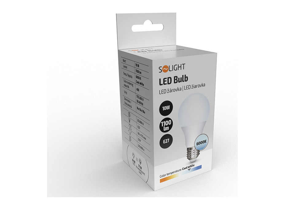 Solight LED žiarovka, klasický tvar, 10W, E27, 6000K, 270 °, 1100lm