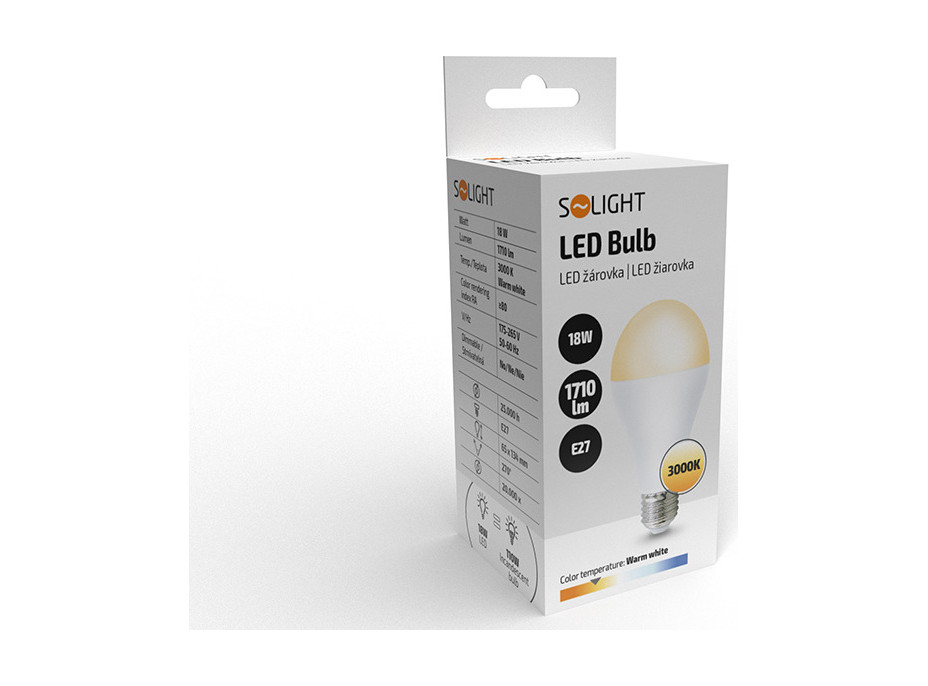 Solight LED žiarovka, klasický tvar, 18W, E27, 3000K, 270 °, 1710lm