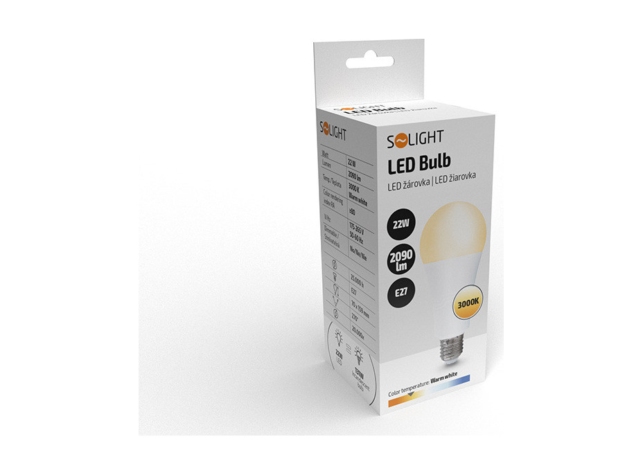 Solight LED žiarovka, klasický tvar, 22W, E27, 3000K, 270 °, 2090lm