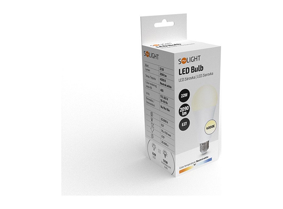 Solight LED žiarovka, klasický tvar, 22W, E27, 4000K, 270 °, 2090lm