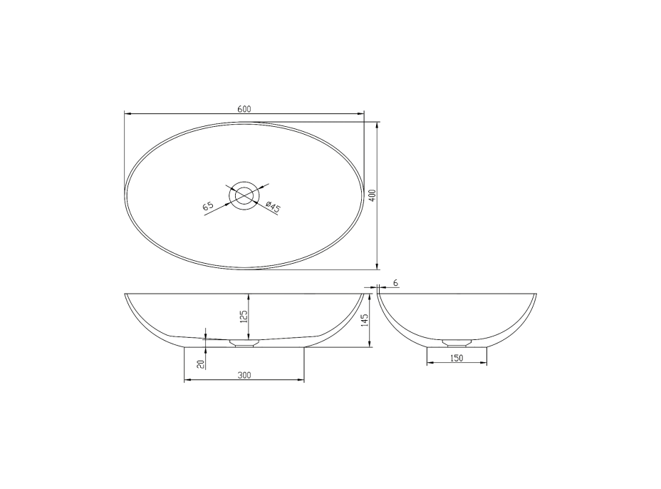 Polysan BANERA OVAL umývadlo na dosku, liaty mramor, 60x40cm, biela mat 14397MAT