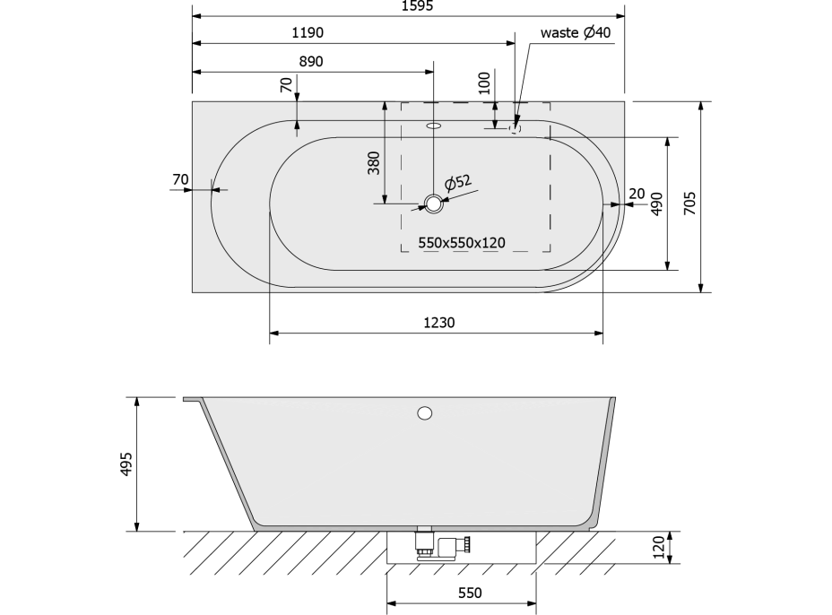 Polysan SUSSI L rohová stojaca vaňa liaty mramor 160x70x49,5 cm, biela mat 90191LMAT