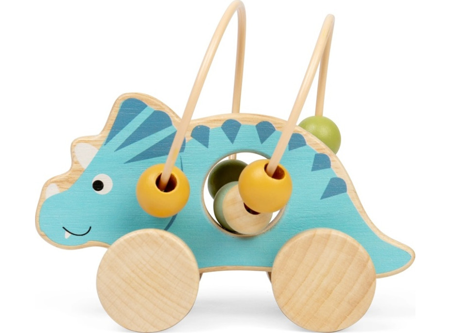 Bigjigs Toys Triceratops na kolieskach s korálkovým labyrintom