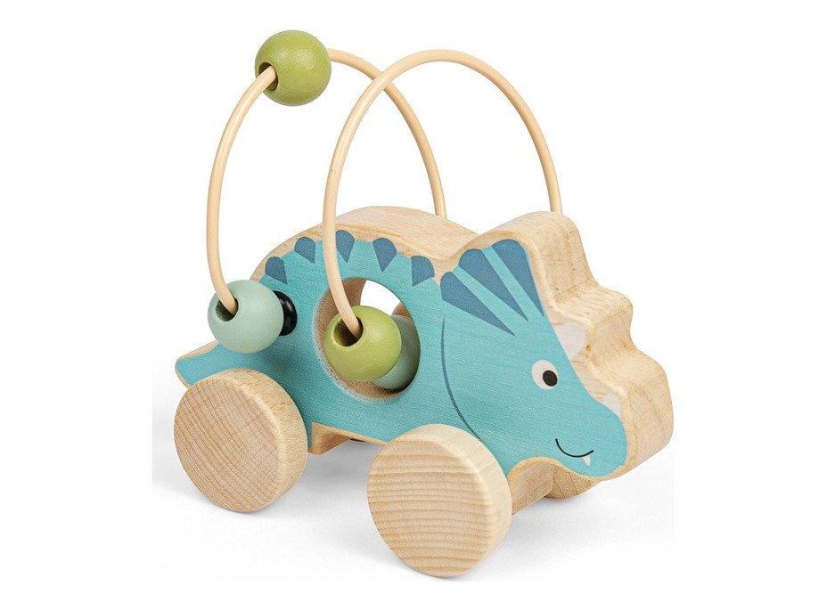 Bigjigs Toys Triceratops na kolieskach s korálkovým labyrintom