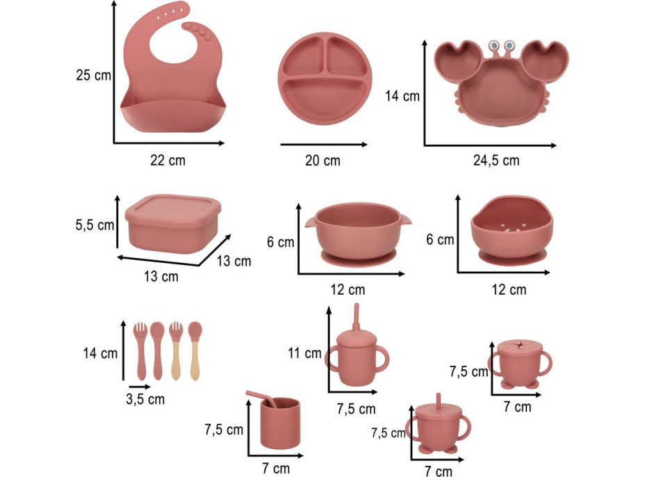 KIK Silikónová sada riadu pre deti Krab 19ks Ružová
