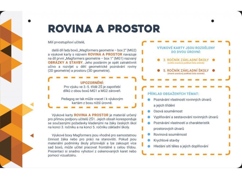 MAGFORMERS Výukové karty Geometria 2: Rovina a priestor