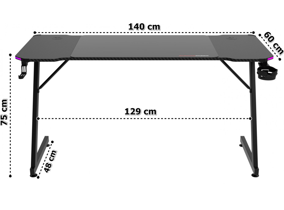 Herný stôl SHADOW GAMER 2.0 140 cm LED RGB