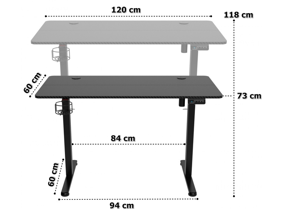 Herný stôl SHADOW GAMER elektrický 1.0 čierny 120 cm