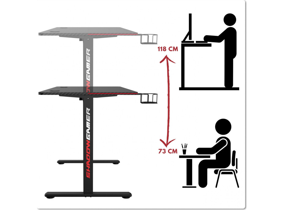 Herný stôl SHADOW GAMER elektrický 2.0 LED RGB 120 cm