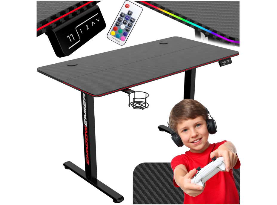 Herný stôl SHADOW GAMER elektrický 2.0 LED RGB 120 cm