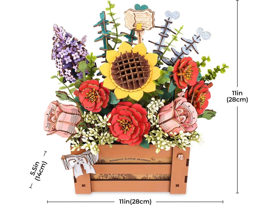 RoboTime 3D drevená skladačka Truhlík s kvetinami