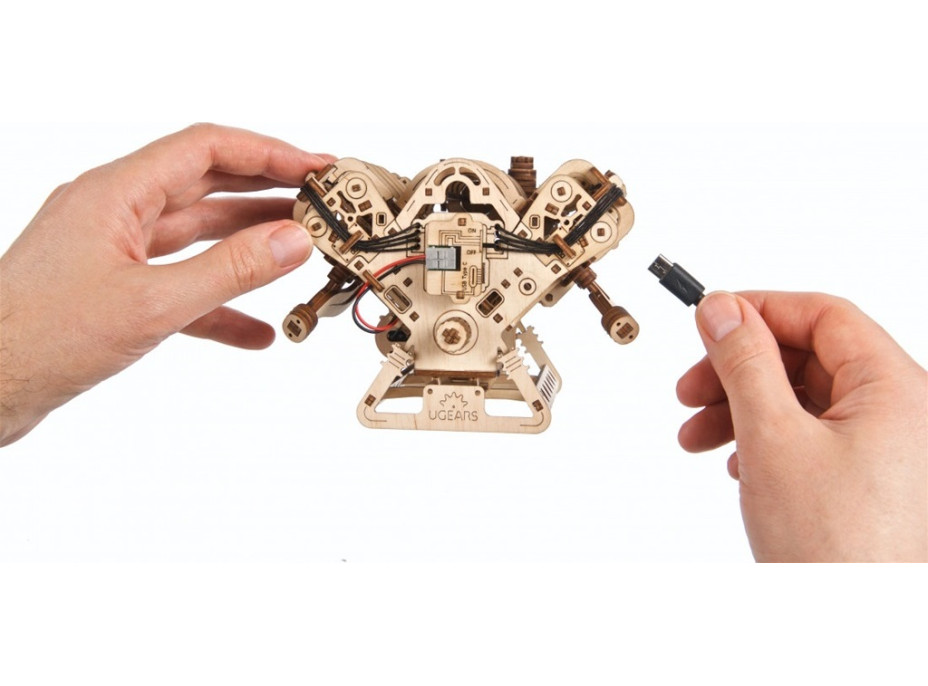 Ugears 3D drevené mechanické puzzle Motor V8