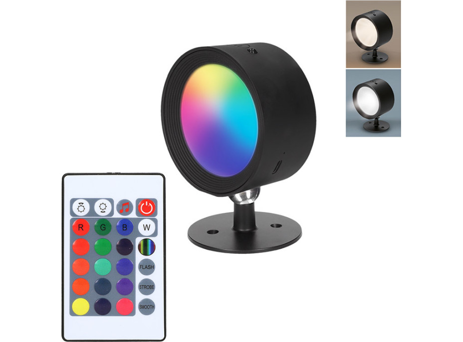 Solight LED nabíjací RGB svetlo, diaľkový ovládač, Li-Ion, USB-C