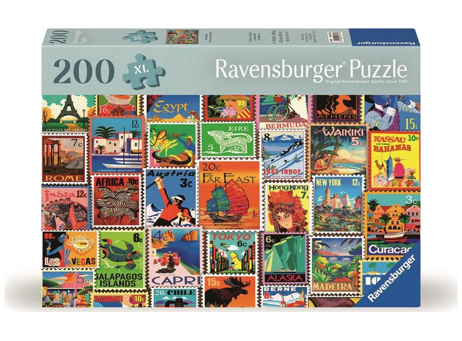 RAVENSBURGER Puzzle Známky z rôznych kútov sveta 200 dielikov