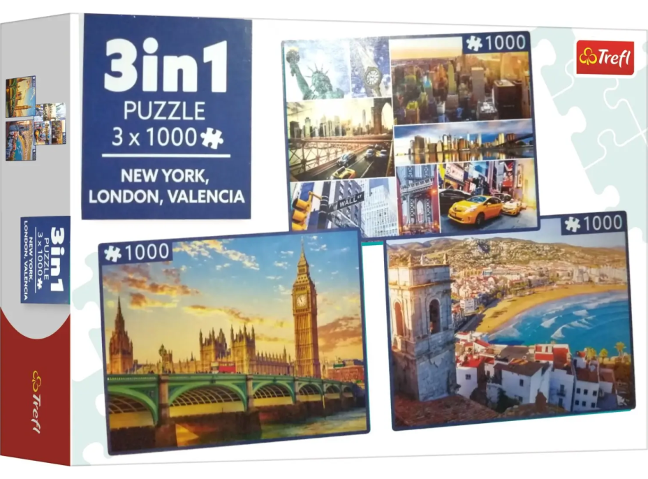 TREFL Puzzle New York, Londýn, Valencia 3x1000 dielikov