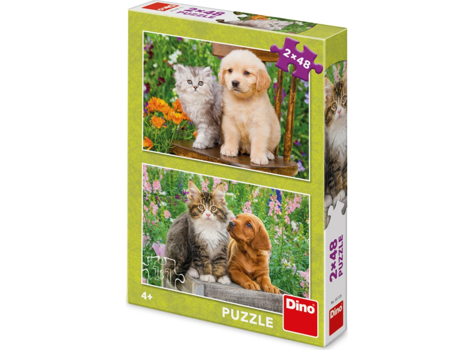 DINO Puzzle Psík a mačička na záhrade 2x48 dielikov