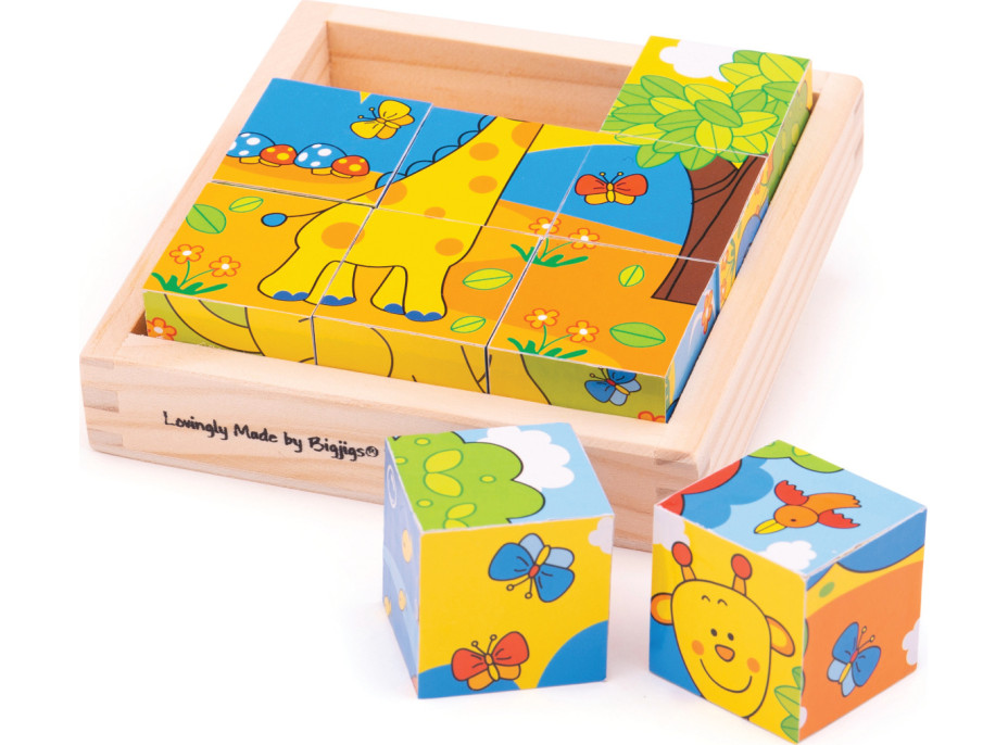 Bigjigs Toys Obrázkové kocky kubusy Safari 9 kociek