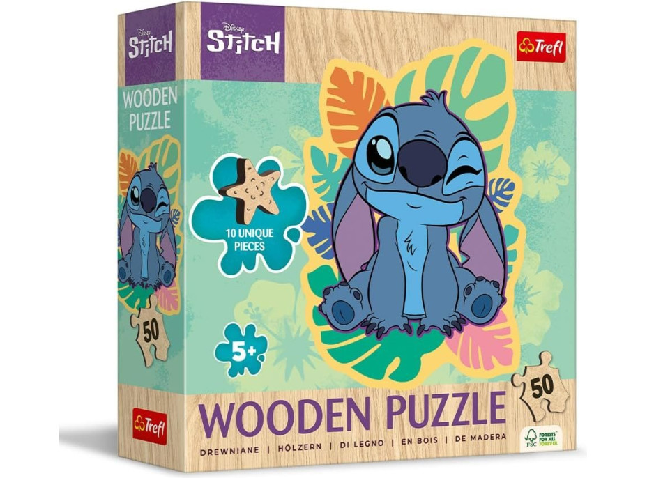 TREFL Drevené obrysové puzzle Stitch 50 dielikov