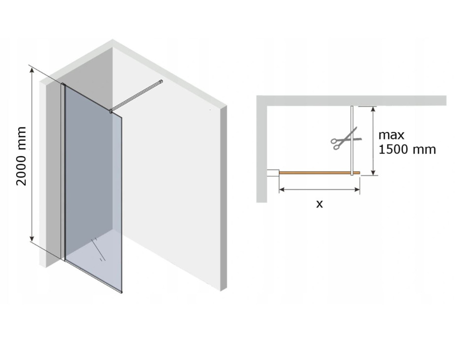 Variabilná sprchová zástena MEXEN KIOTO 40x200 cm, 8 mm - číre sklo