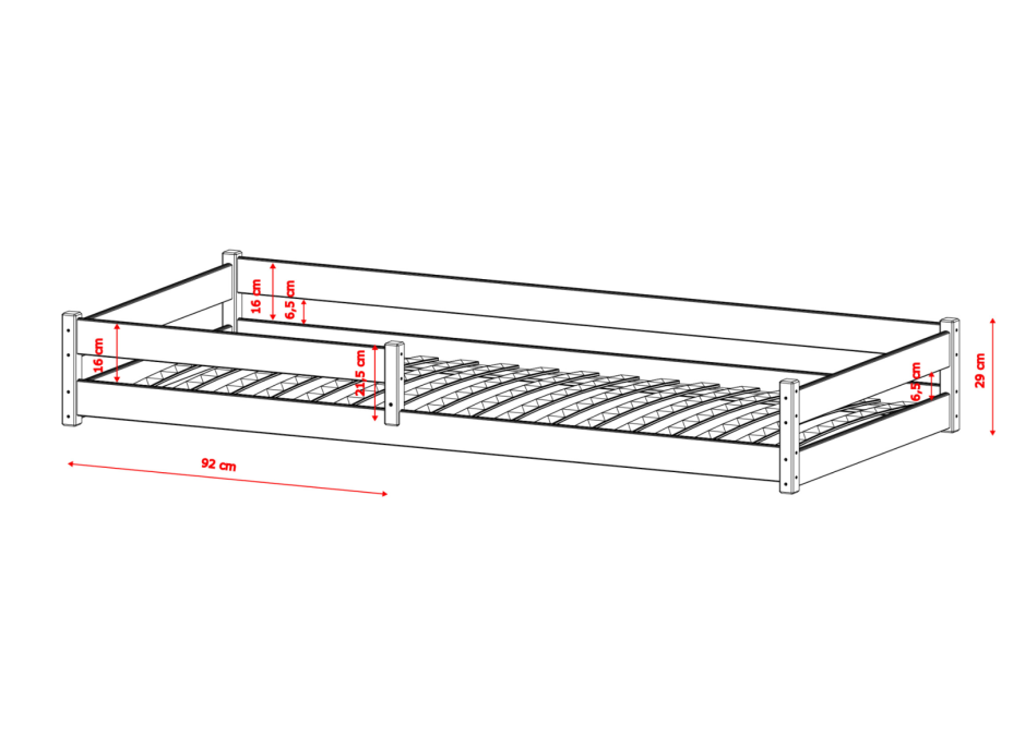 Detská Montessori posteľ z masívu borovice ALICE - 190x90 cm - BIELA