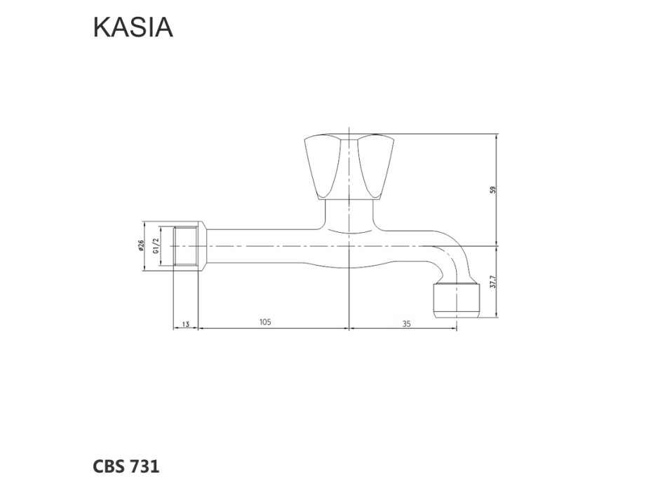 Nástenný kohútik, Kasia, 1/2 ", chróm