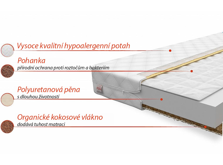 Detský matrac COMFORT 160x70x9 cm - kokos / pohánka