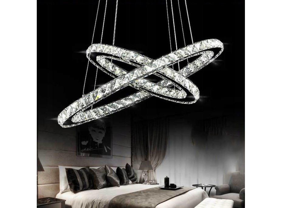 Stropné LED krištáľové svietidlo PLATON rings 30 + 50 cm - 76W - s ovládačom