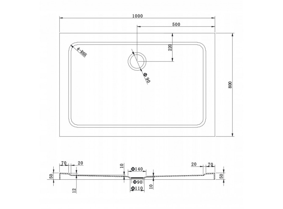 Sprchová vanička maxmax MEXEN SLIM 80x100 cm - čierna, 40708010