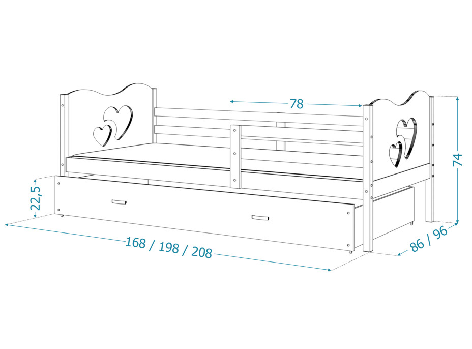 Detská posteľ so zásuvkou MAX S - 160x80 cm - modro-biela - vláčik