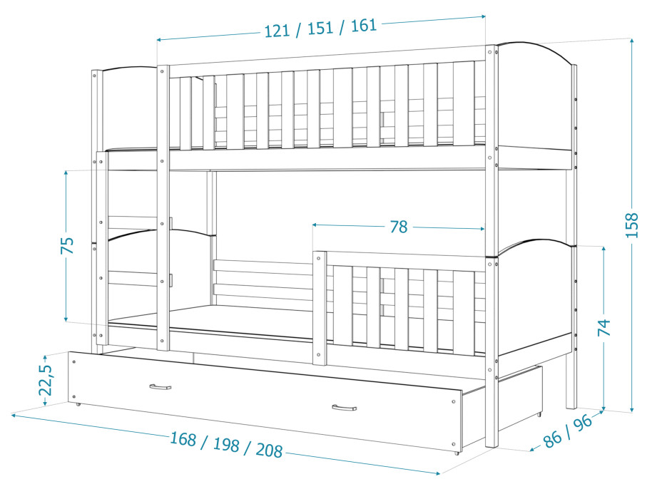 Detská poschodová posteľ so zásuvkou TAMI Q - 200x90 cm - zeleno-biela