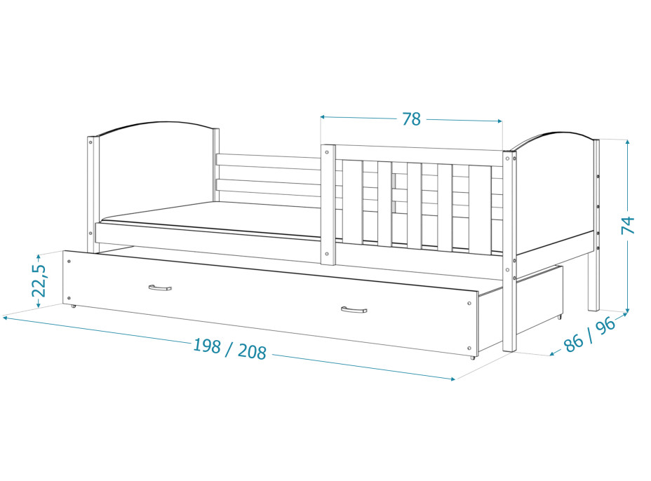 Detská posteľ s prístelkou TAMI R2 - 190x80 cm - bielo-šedá