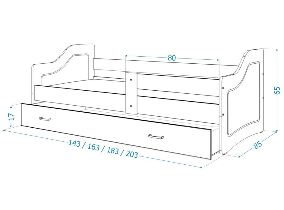 Detská posteľ so zásuvkou SWEET - 140x80 cm - biela