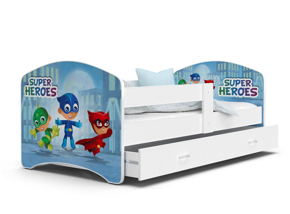 Detská posteľ LUCY so zásuvkou - 180x90 cm - SUPER HEROES