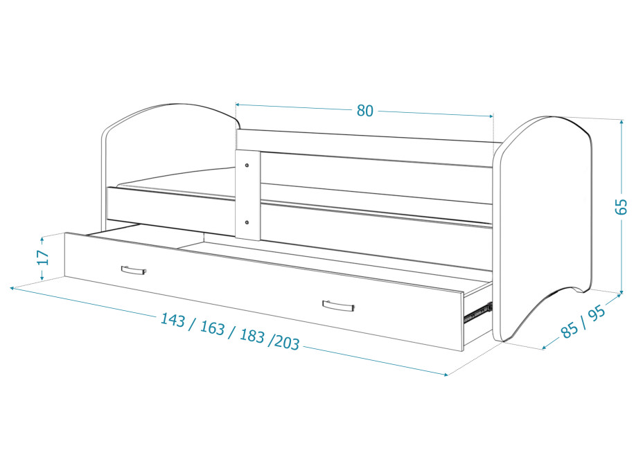 Detská posteľ LUCY so šuplíkom - 180x80 cm - KOCOUREK