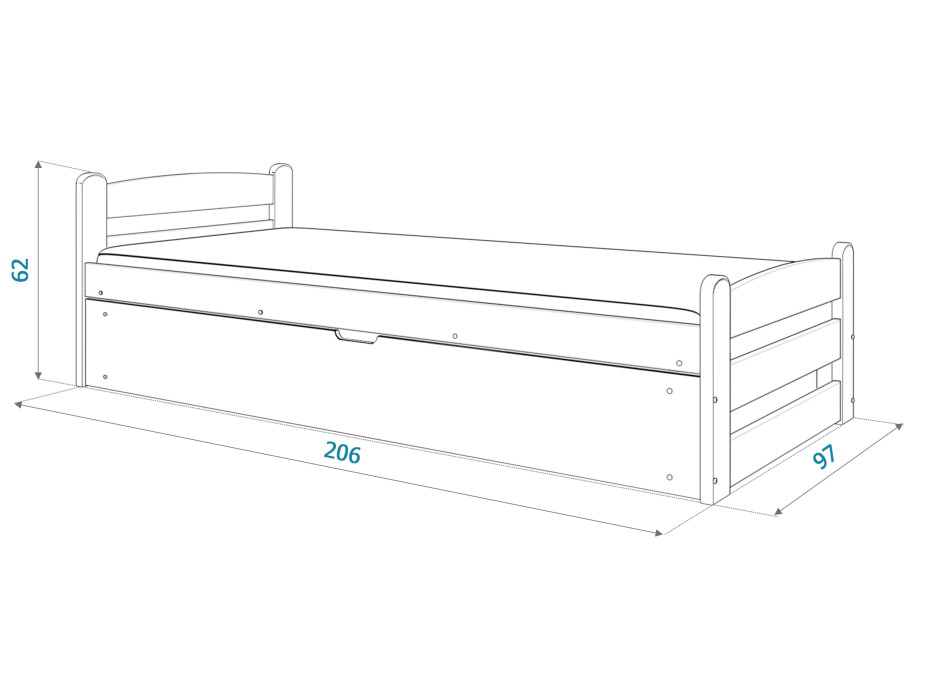 Posteľ z masívu DAVID s úložným priestorom - 200x90 cm - dekor borovica