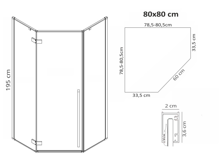 Sprchovací kút MAXMAX Rea DIAMOND 80x80 cm - čierny