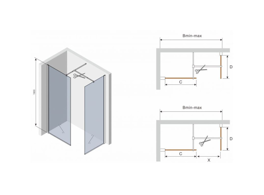 Sprchovací kút maxmax WALK-IN 80x120 cm