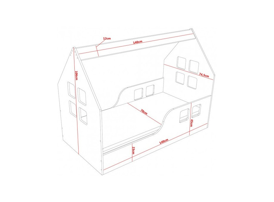 Detská Domčekové posteľ HAPPY HOUSE - Okno 2 - 140x70 cm (12 farieb) + matrace ZADARMO